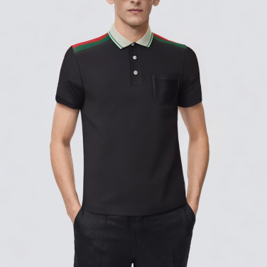 Black thick cotton jersey men's polo shirt
