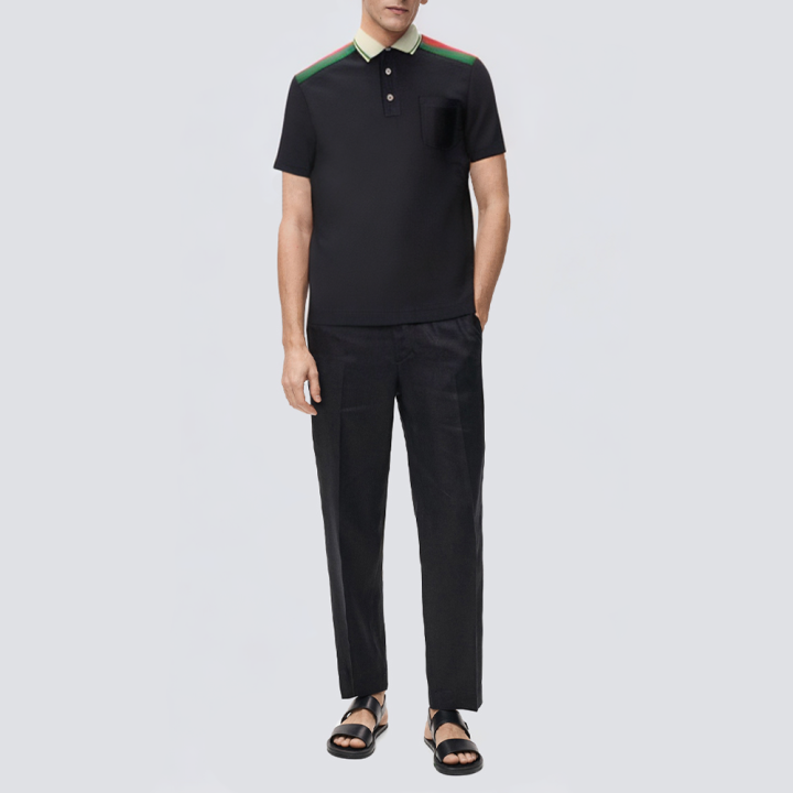 Black thick cotton jersey men's polo shirt