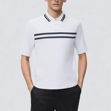 White stripe print short sleeve men's polo shirt