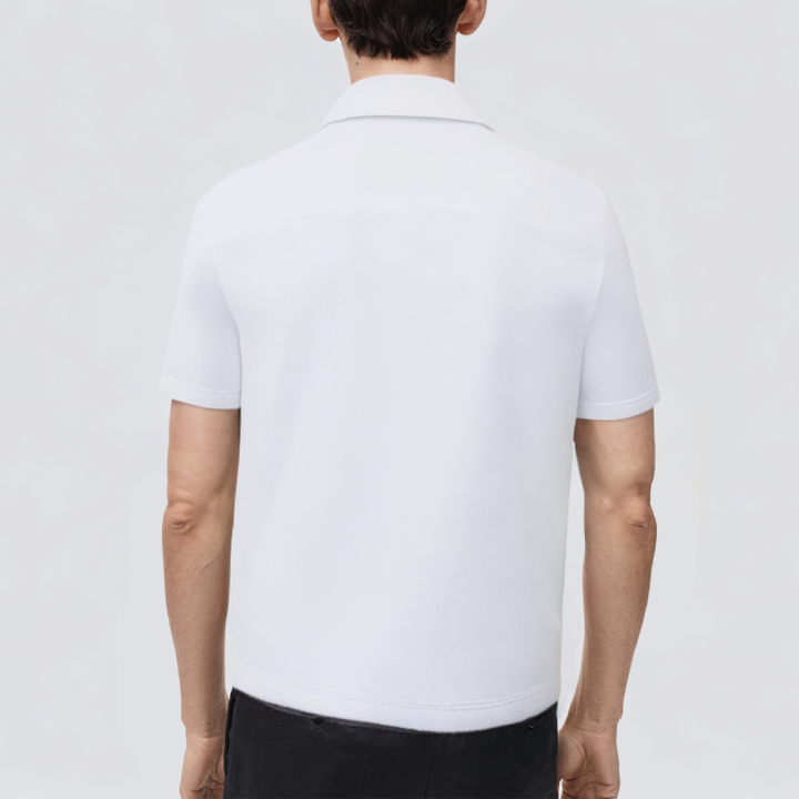 White stripe print short sleeve men's polo shirt