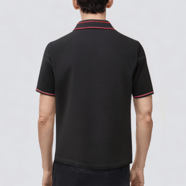 Black stretch short-sleeved men's polo shirt
