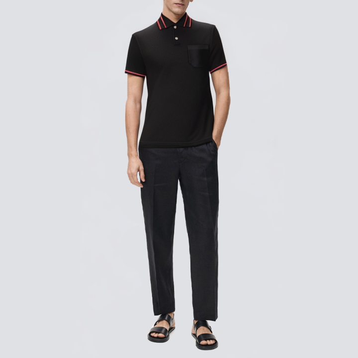 Black stretch short-sleeved men's polo shirt