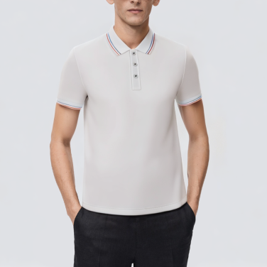 White cotton slim fit men's short-sleeved polo shirt