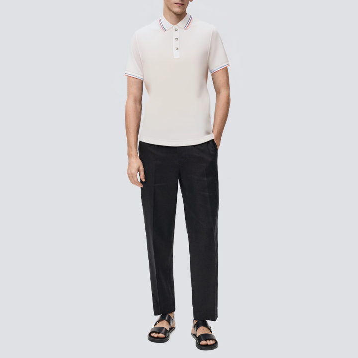 White cotton slim fit men's short-sleeved polo shirt