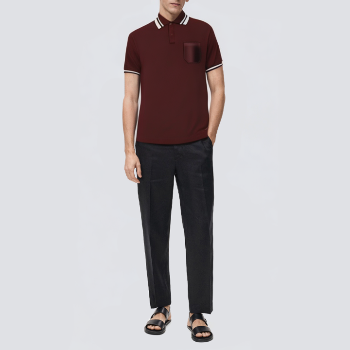 Red front patch pocket short sleeve men's polo shirt