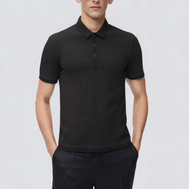 Ribbed knitted slim fit short sleeve men's polo shirt