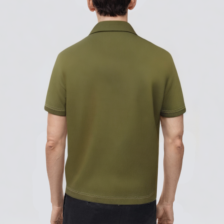 Ribbed knitted breathable short-sleeved men's polo shirt
