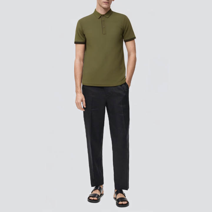 Ribbed knitted breathable short-sleeved men's polo shirt