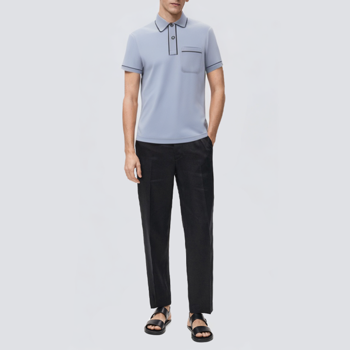 Men's short-sleeved polo shirt with contrast piping