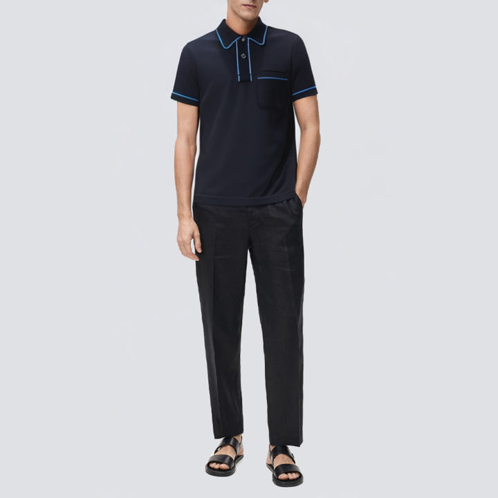 Contrast color piping slim fit men's polo shirt
