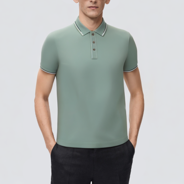 Green cotton slim fit men's short-sleeved polo shirt
