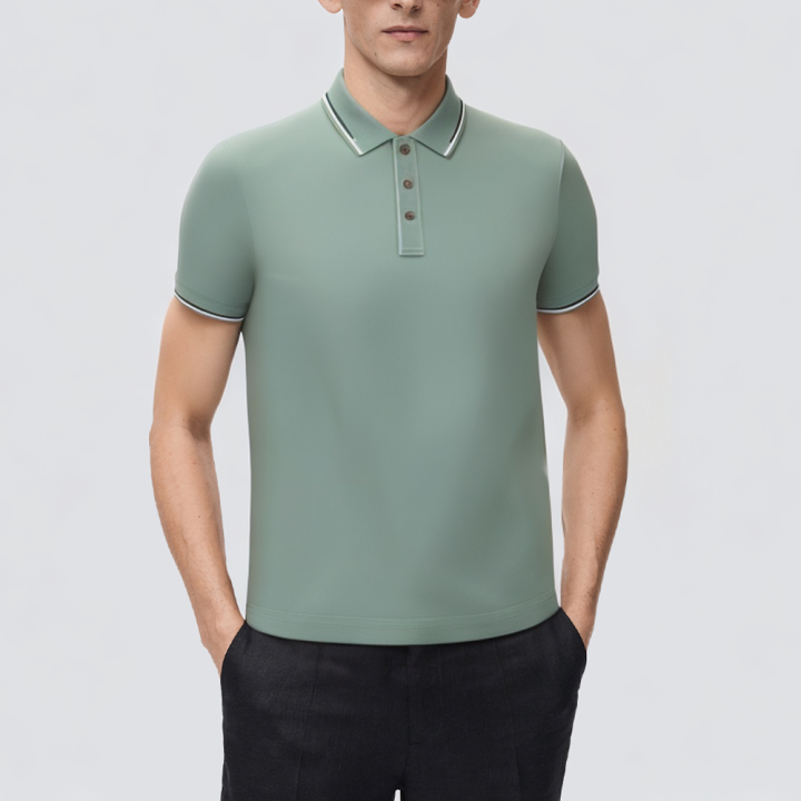 Green cotton slim fit men's short-sleeved polo shirt