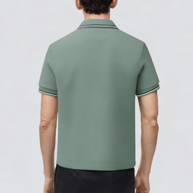 Green cotton slim fit men's short-sleeved polo shirt
