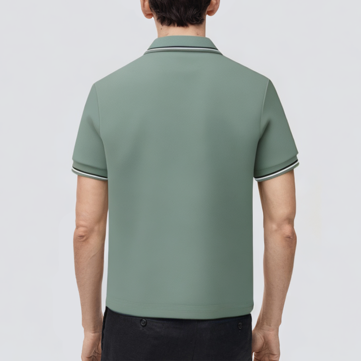 Green cotton slim fit men's short-sleeved polo shirt