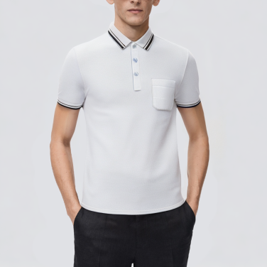 White cotton men's polo shirt with chest pocket