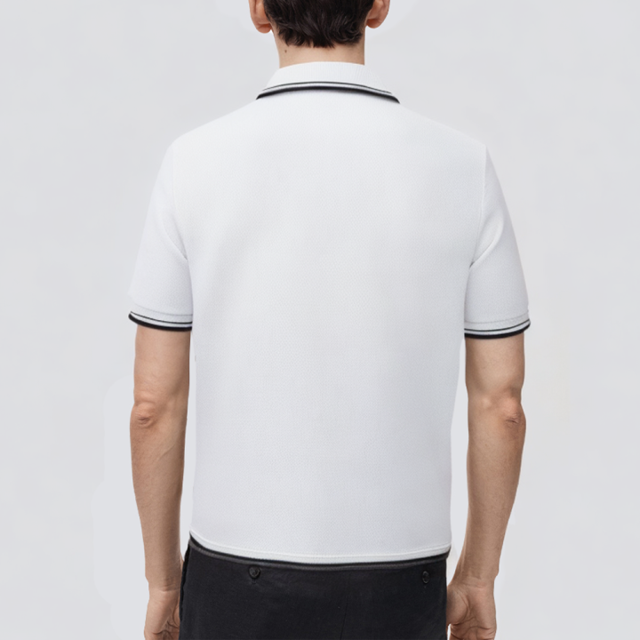 White cotton men's polo shirt with chest pocket