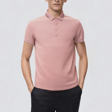Pink breathable slim fit men's polo shirt