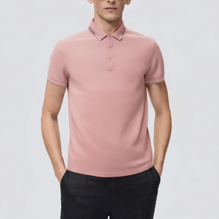 Pink breathable slim fit men's polo shirt
