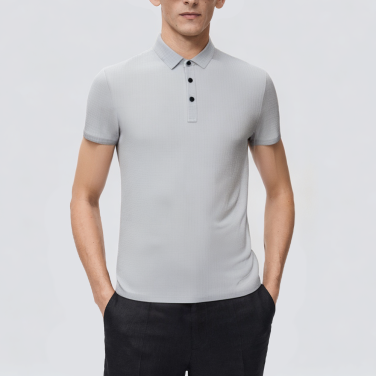 Solid color check breathable men's polo shirt