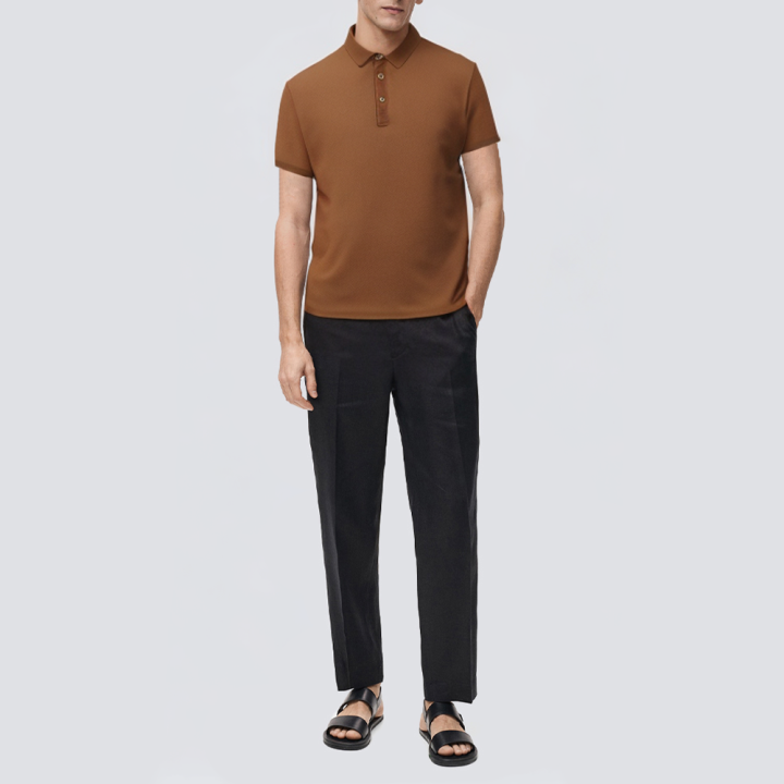 Brown breathable short-sleeved men's polo shirt