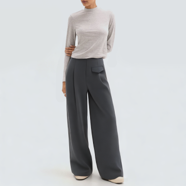 Fashionable gray pleated women's trousers