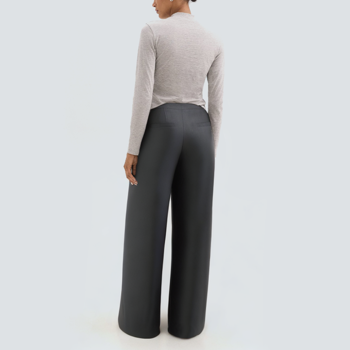 Fashionable gray pleated women's trousers
