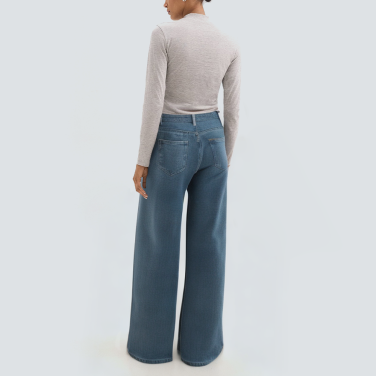 Fashion blue loose straight women's denim trousers