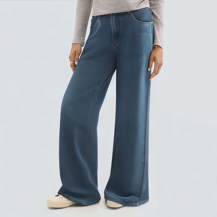 Fashion blue loose straight women's denim trousers