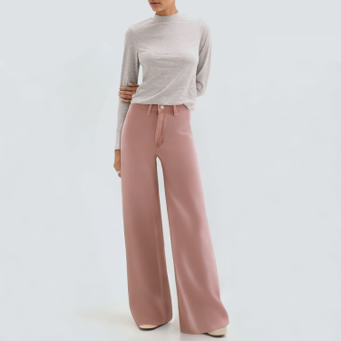 Pink fashionable wide leg women's denim trousers