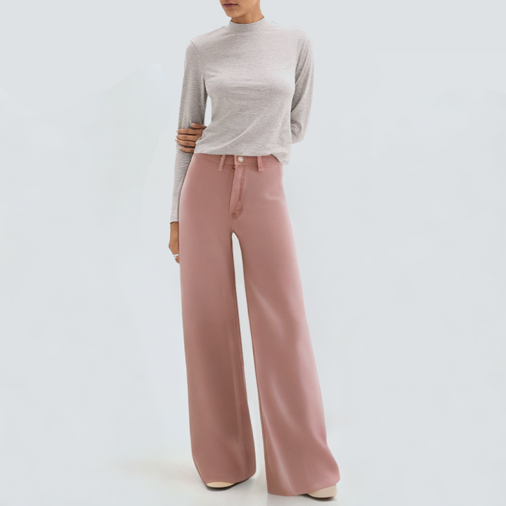 Pink fashionable wide leg women's denim trousers