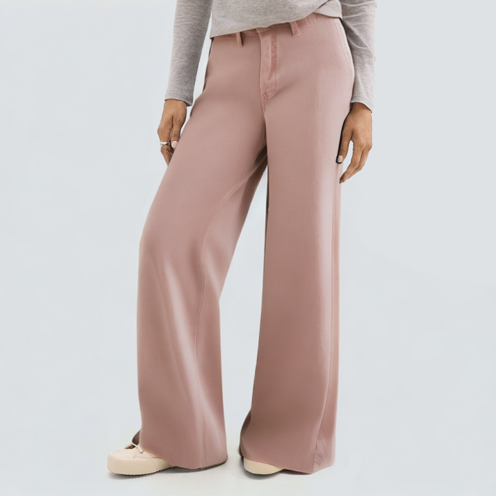 Pink fashionable wide leg women's denim trousers
