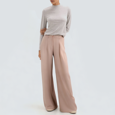 Wide-legged casual pink women's trousers