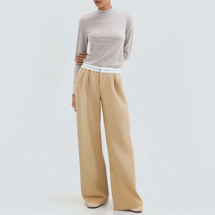 Casual contrast color wide-leg women's trousers