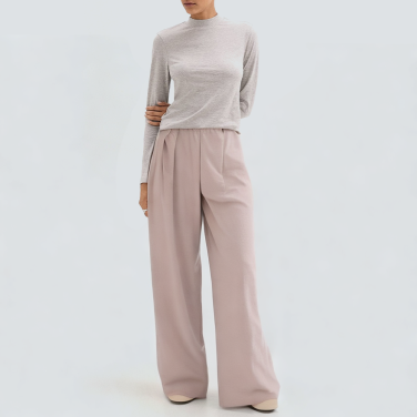 Casual loose pink elastic waist women's trousers