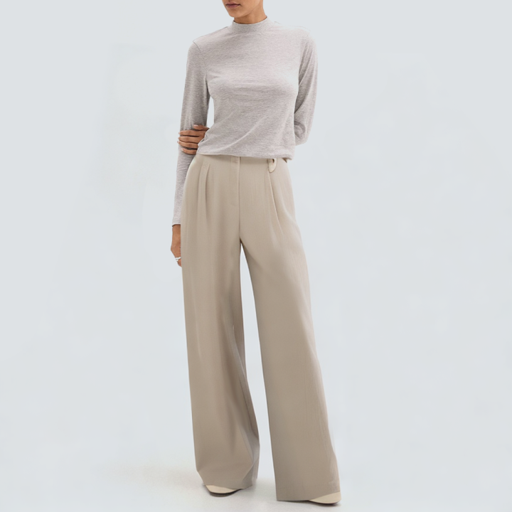 Fashionable pleated wide leg women's trousers