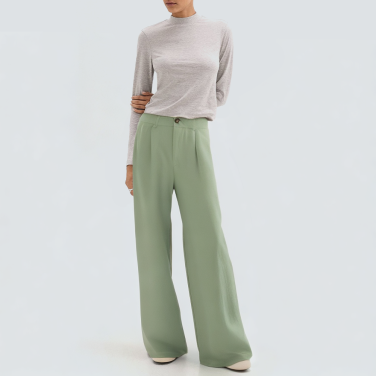 Green loose pleated casual women's trousers