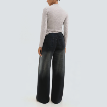Black washed straight leg women's denim trousers