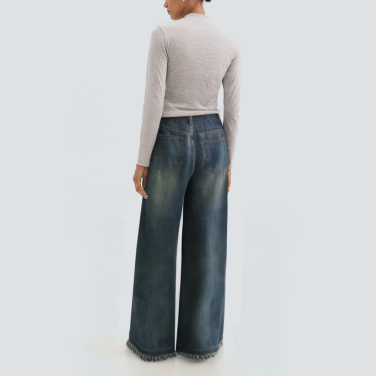 Blue washed wide leg women's denim trousers