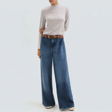 Washed loose wide-leg women's denim trousers
