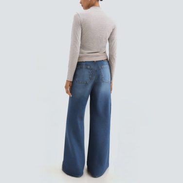Washed loose wide-leg women's denim trousers
