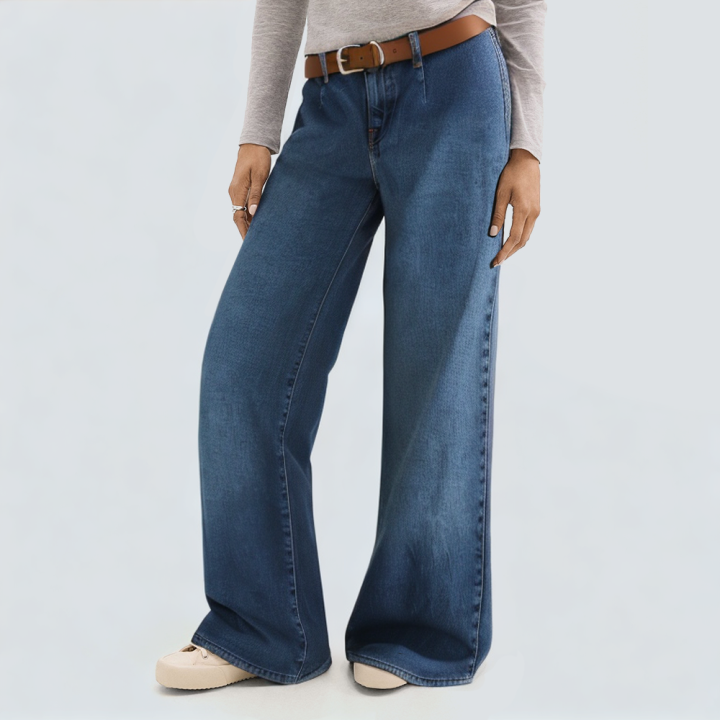 Washed loose wide-leg women's denim trousers