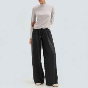 Black stylish pleated ladies leather trousers