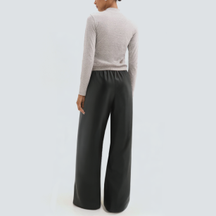 Black stylish pleated ladies leather trousers