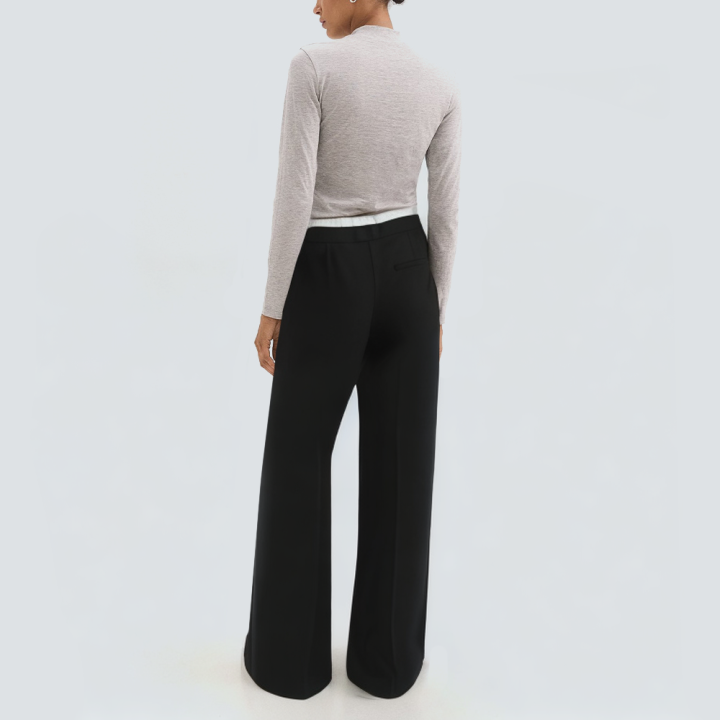 Women's colorblock elastic black trousers