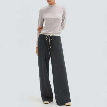 Striped print drawstring waist women's trousers
