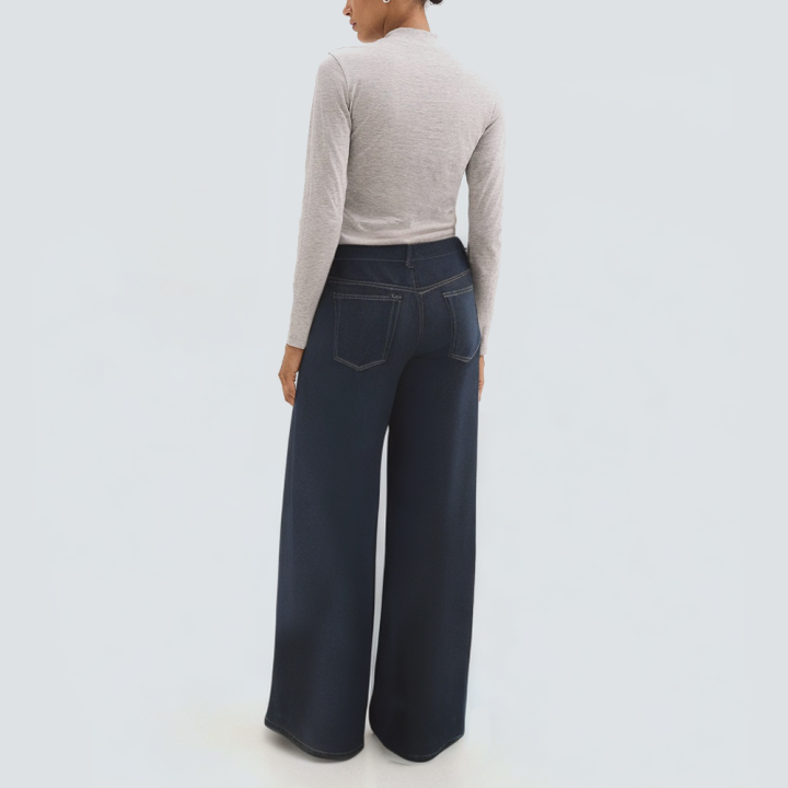 Casual wide leg design women's denim trousers