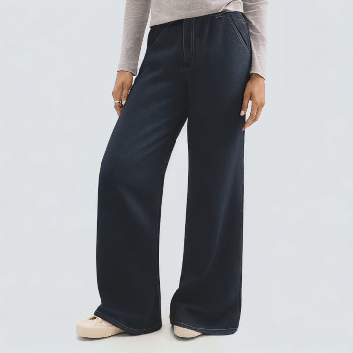 Casual wide leg design women's denim trousers