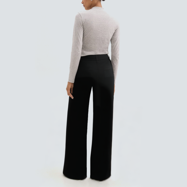 Black casual wide-leg high-waist women's trousers
