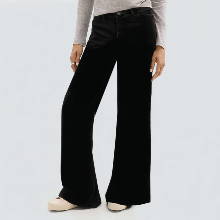 Black casual wide-leg high-waist women's trousers