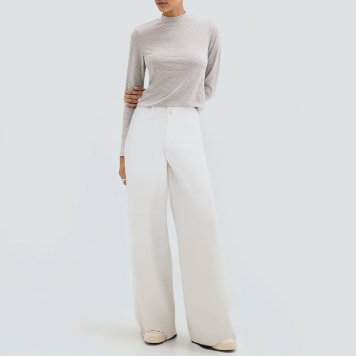 White wide-leg high-waist women's trousers
